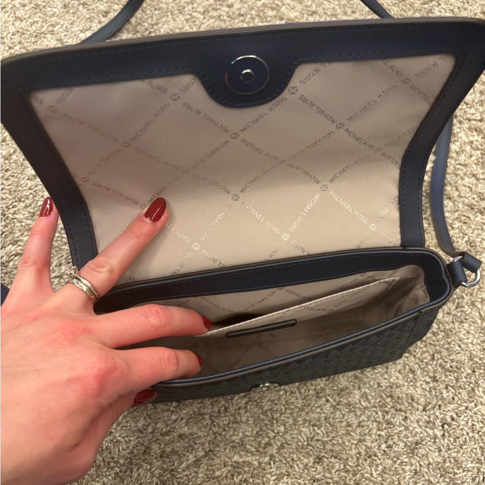 Michael Kors Navy Monogram Crossbody Bag - Picture 5 of 7